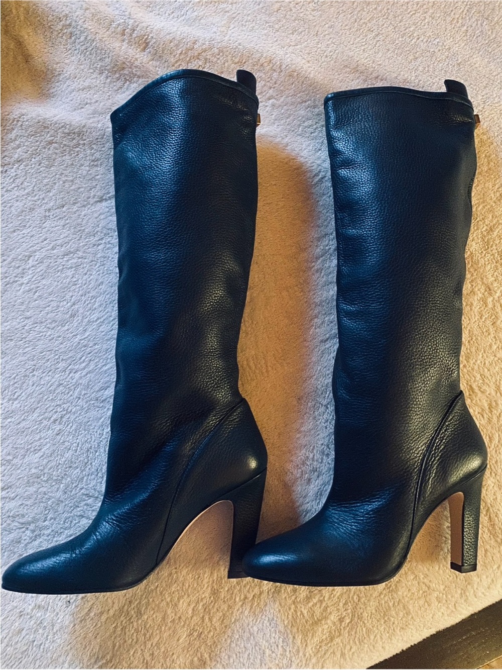 Stuart Weitzman Black Leather Knee-High Heeled Boots